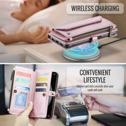 For Samsung Galaxy S23 FE 5G CaseMe C36 Card Slots Zipper Wallet RFID Anti-theft Leather Phone Case(Pink)