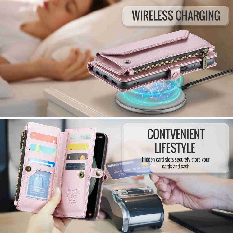 For Samsung Galaxy S23 FE 5G CaseMe C36 Card Slots Zipper Wallet RFID Anti-theft Leather Phone Case(Pink)