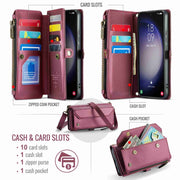 For Samsung Galaxy S23+ 5G CaseMe C36 Card Slots Zipper Wallet RFID Anti-theft Leather Phone Case(Wine Red)