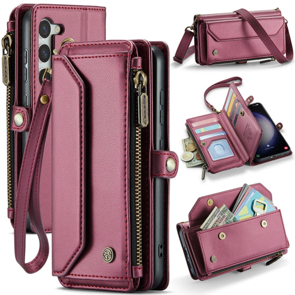 For Samsung Galaxy S23+ 5G CaseMe C36 Card Slots Zipper Wallet RFID Anti-theft Leather Phone Case(Wine Red)