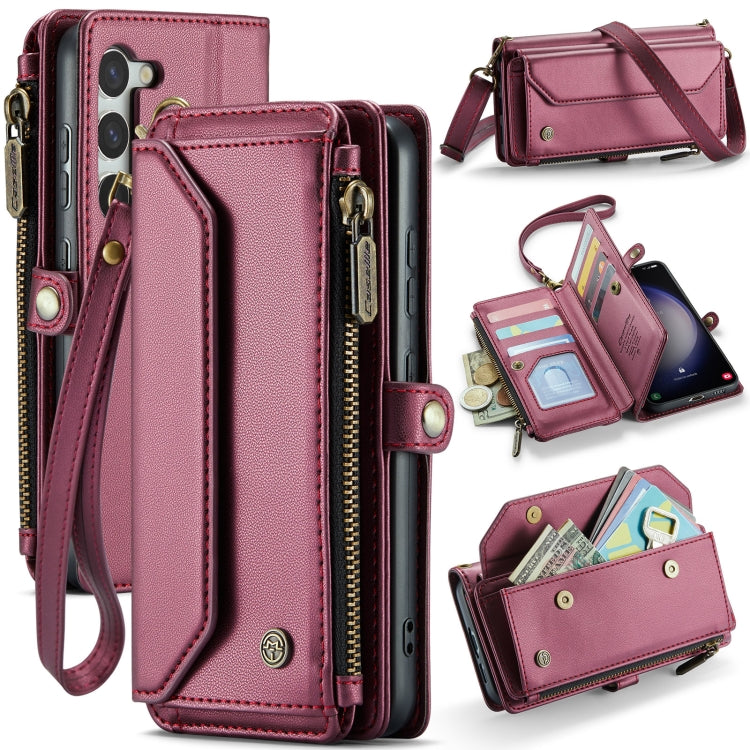 For Samsung Galaxy S23+ 5G CaseMe C36 Card Slots Zipper Wallet RFID Anti-theft Leather Phone Case(Wine Red) - free shipping - PMC Jewellery - Order now!