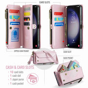 For Samsung Galaxy S23+ 5G CaseMe C36 Card Slots Zipper Wallet RFID Anti-theft Leather Phone Case(Pink)