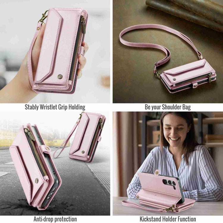 For Samsung Galaxy S23+ 5G CaseMe C36 Card Slots Zipper Wallet RFID Anti-theft Leather Phone Case(Pink)