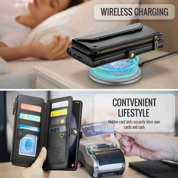 For Samsung Galaxy S23 Ultra 5G CaseMe C36 Card Slots Zipper Wallet RFID Anti-theft Leather Phone Case(Black)