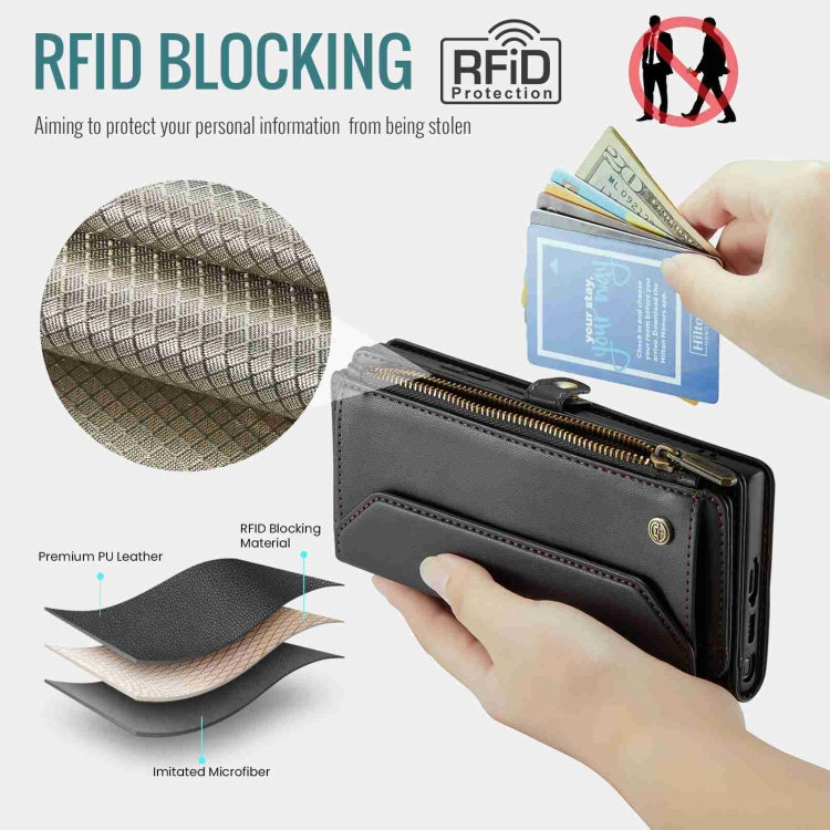 For Samsung Galaxy S23 Ultra 5G CaseMe C36 Card Slots Zipper Wallet RFID Anti-theft Leather Phone Case(Black)