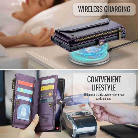 For Samsung Galaxy S23 Ultra 5G CaseMe C36 Card Slots Zipper Wallet RFID Anti-theft Leather Phone Case(Purple)