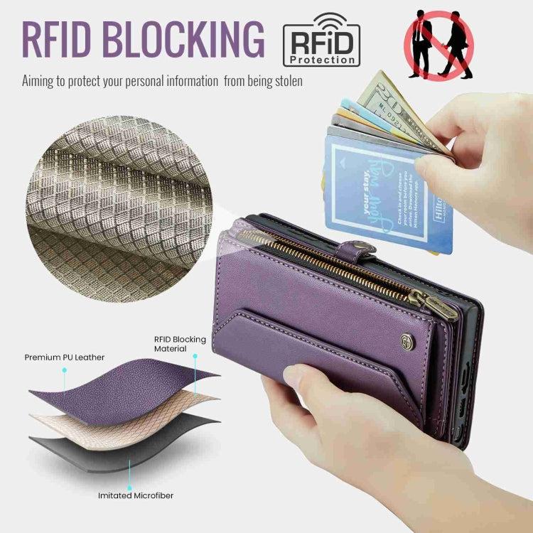 For Samsung Galaxy S23 Ultra 5G CaseMe C36 Card Slots Zipper Wallet RFID Anti-theft Leather Phone Case(Purple) - free shipping - PMC Jewellery - Order now!