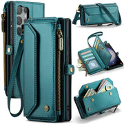 For Samsung Galaxy S23 Ultra 5G CaseMe C36 Card Slots Zipper Wallet RFID Anti-theft Leather Phone Case(Blue-green)