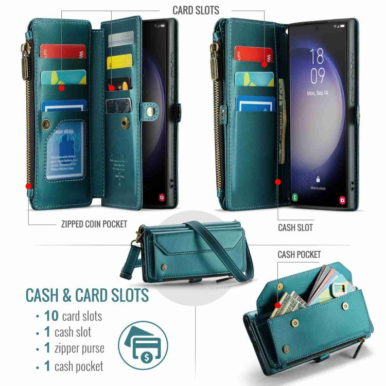 For Samsung Galaxy S23 Ultra 5G CaseMe C36 Card Slots Zipper Wallet RFID Anti-theft Leather Phone Case(Blue-green) - free shipping - PMC Jewellery - Order now!