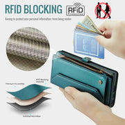 For Samsung Galaxy S23 Ultra 5G CaseMe C36 Card Slots Zipper Wallet RFID Anti-theft Leather Phone Case(Blue-green)