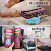 For Samsung Galaxy S23 Ultra 5G CaseMe C36 Card Slots Zipper Wallet RFID Anti-theft Leather Phone Case(Wine Red)