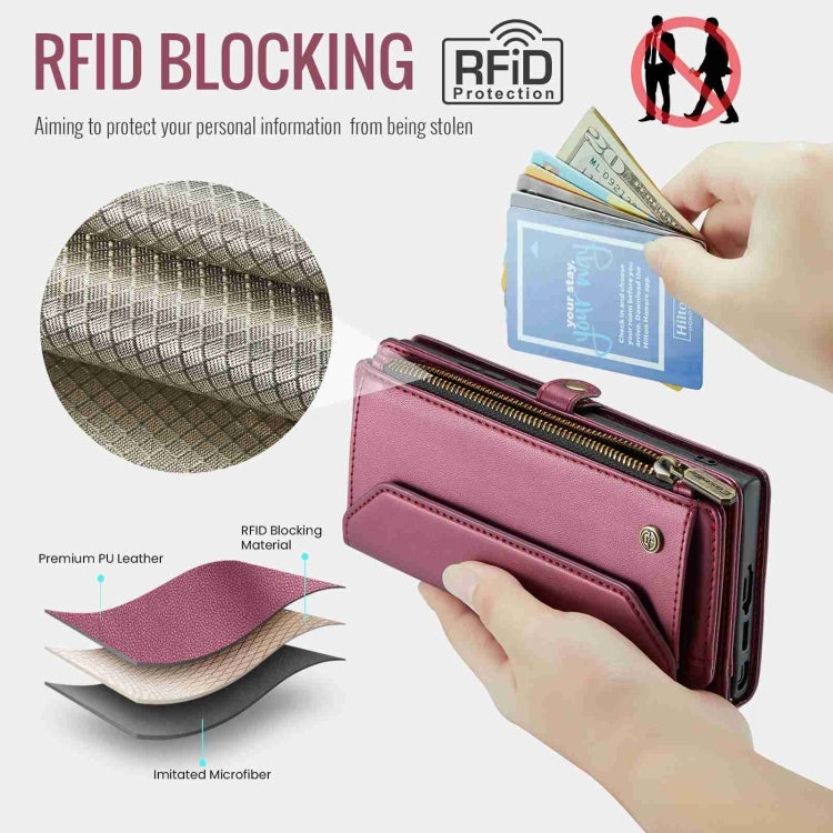 For Samsung Galaxy S23 Ultra 5G CaseMe C36 Card Slots Zipper Wallet RFID Anti-theft Leather Phone Case(Wine Red) - free shipping - PMC Jewellery - Order now!