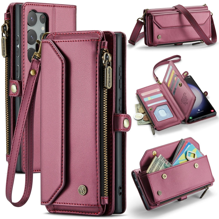 For Samsung Galaxy S23 Ultra 5G CaseMe C36 Card Slots Zipper Wallet RFID Anti-theft Leather Phone Case(Wine Red) - free shipping - PMC Jewellery - Order now!