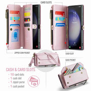 For Samsung Galaxy S23 Ultra 5G CaseMe C36 Card Slots Zipper Wallet RFID Anti-theft Leather Phone Case(Pink)