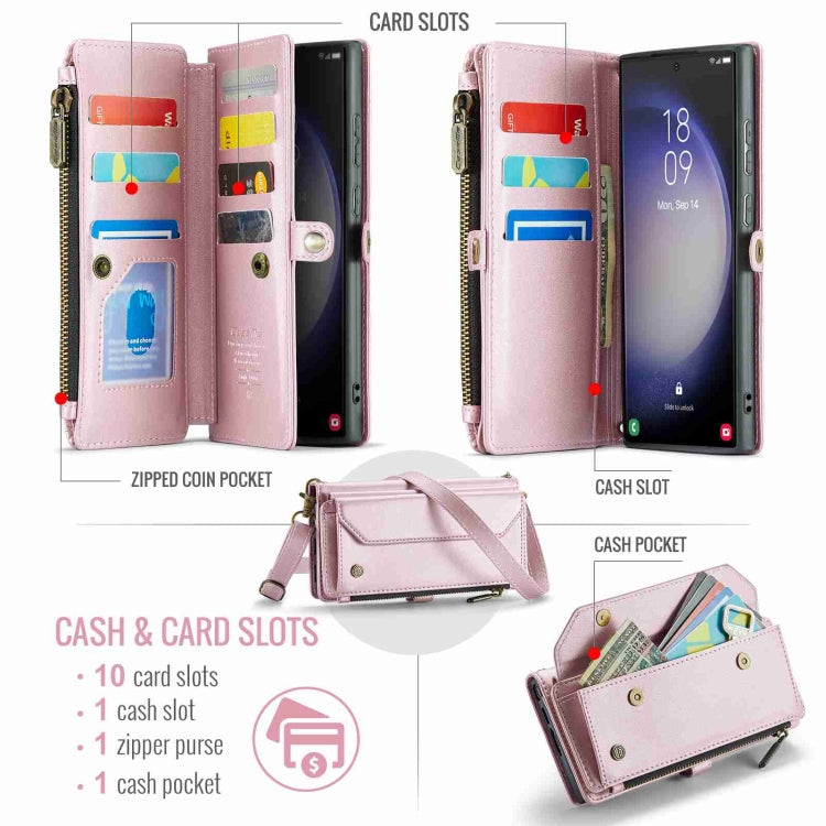 For Samsung Galaxy S23 Ultra 5G CaseMe C36 Card Slots Zipper Wallet RFID Anti-theft Leather Phone Case(Pink)