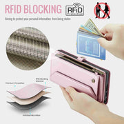 For Samsung Galaxy S23 Ultra 5G CaseMe C36 Card Slots Zipper Wallet RFID Anti-theft Leather Phone Case(Pink)