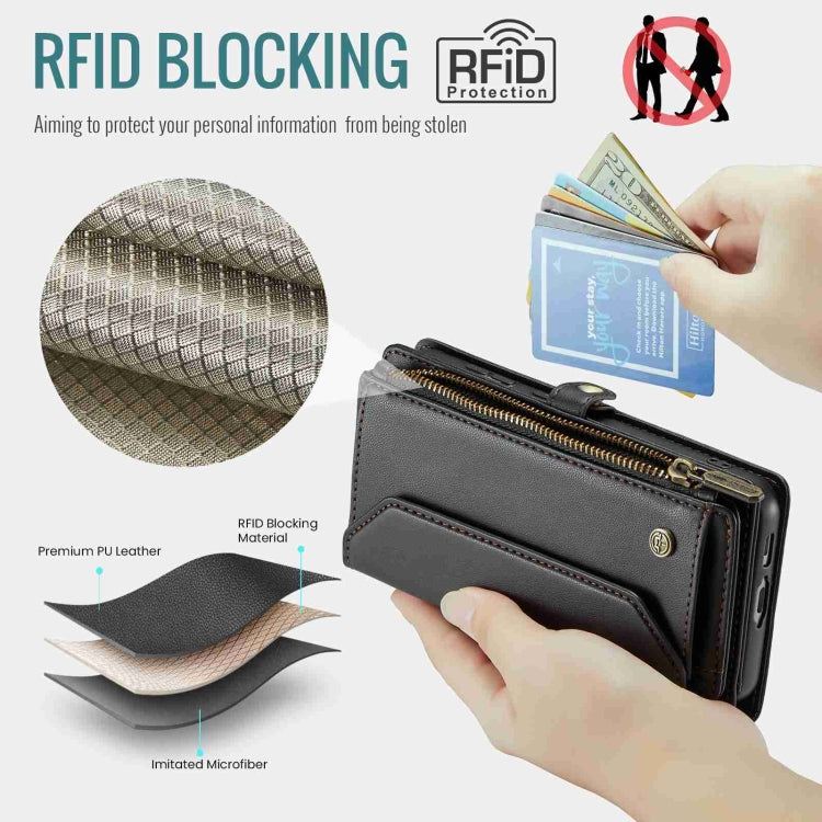 For Samsung Galaxy S23 5G CaseMe C36 Card Slots Zipper Wallet RFID Anti-theft Leather Phone Case(Black)