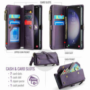 For Samsung Galaxy S23 5G CaseMe C36 Card Slots Zipper Wallet RFID Anti-theft Leather Phone Case(Purple)