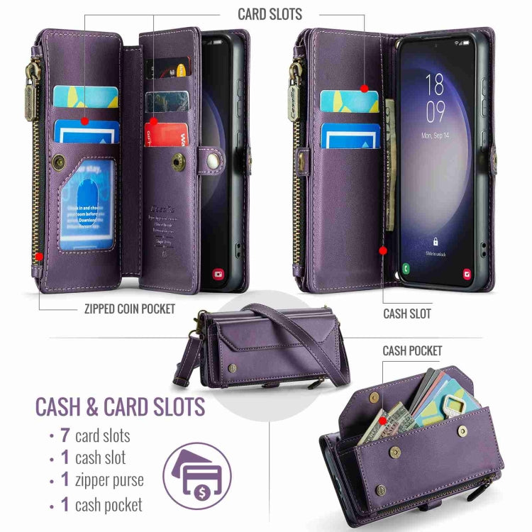 For Samsung Galaxy S23 5G CaseMe C36 Card Slots Zipper Wallet RFID Anti-theft Leather Phone Case(Purple)