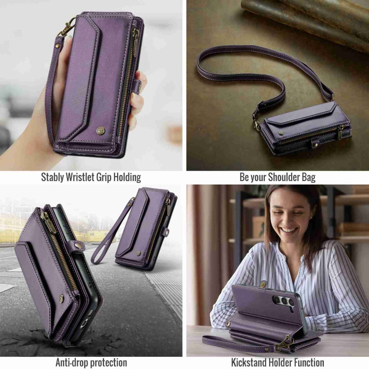 For Samsung Galaxy S23 5G CaseMe C36 Card Slots Zipper Wallet RFID Anti-theft Leather Phone Case(Purple)