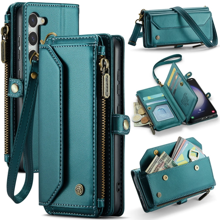 For Samsung Galaxy S23 5G CaseMe C36 Card Slots Zipper Wallet RFID Anti-theft Leather Phone Case(Blue-green) - free shipping - PMC Jewellery - Order now!