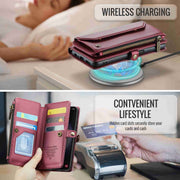 For Samsung Galaxy S23 5G CaseMe C36 Card Slots Zipper Wallet RFID Anti-theft Leather Phone Case(Wine Red)