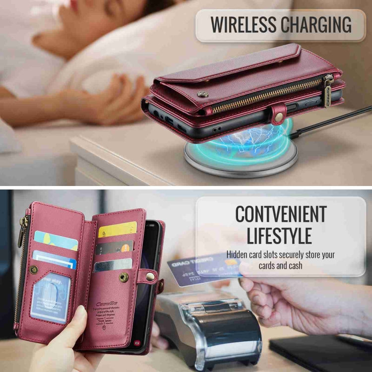 For Samsung Galaxy S23 5G CaseMe C36 Card Slots Zipper Wallet RFID Anti-theft Leather Phone Case(Wine Red)
