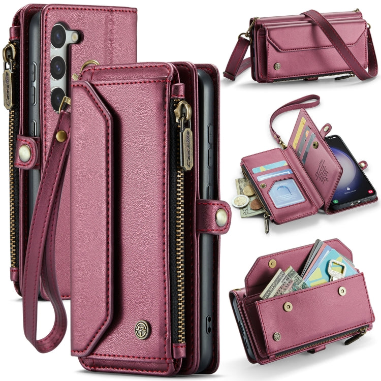 For Samsung Galaxy S23 5G CaseMe C36 Card Slots Zipper Wallet RFID Anti-theft Leather Phone Case(Wine Red) - free shipping - PMC Jewellery - Order now!