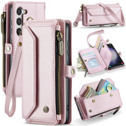 For Samsung Galaxy S23 5G CaseMe C36 Card Slots Zipper Wallet RFID Anti-theft Leather Phone Case(Pink)