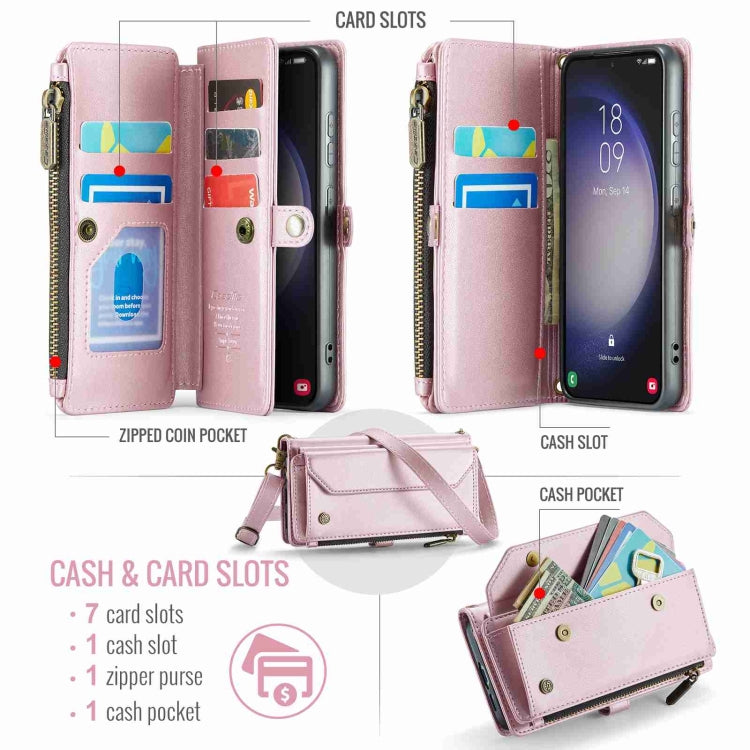 For Samsung Galaxy S23 5G CaseMe C36 Card Slots Zipper Wallet RFID Anti-theft Leather Phone Case(Pink)