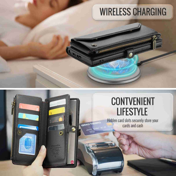 For Samsung Galaxy S24 Ultra 5G CaseMe C36 Card Slots Zipper Wallet RFID Anti-theft Leather Phone Case(Black)