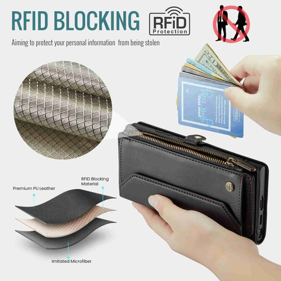 For Samsung Galaxy S24 Ultra 5G CaseMe C36 Card Slots Zipper Wallet RFID Anti-theft Leather Phone Case(Black)