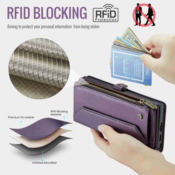 For Samsung Galaxy S24 Ultra 5G CaseMe C36 Card Slots Zipper Wallet RFID Anti-theft Leather Phone Case(Purple)