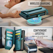 For Samsung Galaxy S24 Ultra 5G CaseMe C36 Card Slots Zipper Wallet RFID Anti-theft Leather Phone Case(Blue-green)