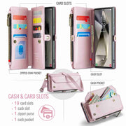 For Samsung Galaxy S24 Ultra 5G CaseMe C36 Card Slots Zipper Wallet RFID Anti-theft Leather Phone Case(Pink)