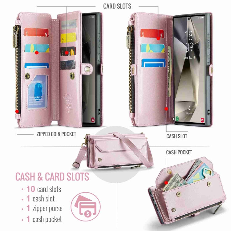 For Samsung Galaxy S24 Ultra 5G CaseMe C36 Card Slots Zipper Wallet RFID Anti-theft Leather Phone Case(Pink)
