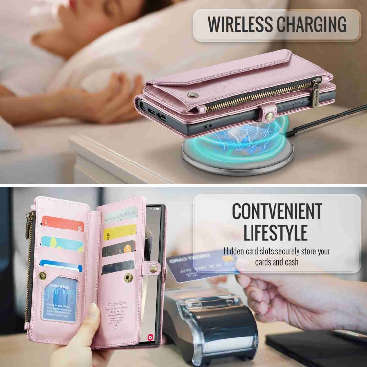 For Samsung Galaxy S24 Ultra 5G CaseMe C36 Card Slots Zipper Wallet RFID Anti-theft Leather Phone Case(Pink)