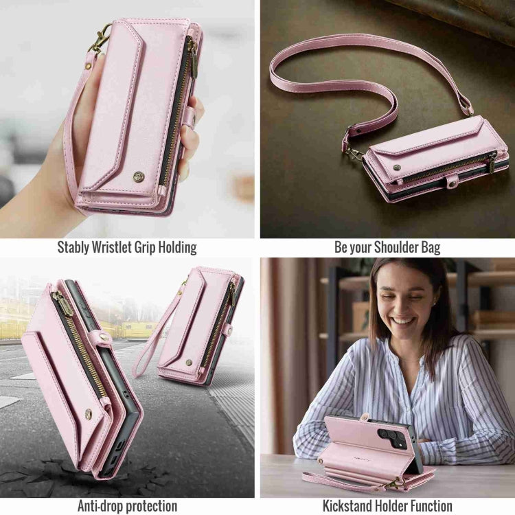 For Samsung Galaxy S24 Ultra 5G CaseMe C36 Card Slots Zipper Wallet RFID Anti-theft Leather Phone Case(Pink)