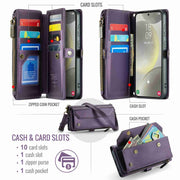 For Samsung Galaxy S24+ 5G CaseMe C36 Card Slots Zipper Wallet RFID Anti-theft Leather Phone Case(Purple)