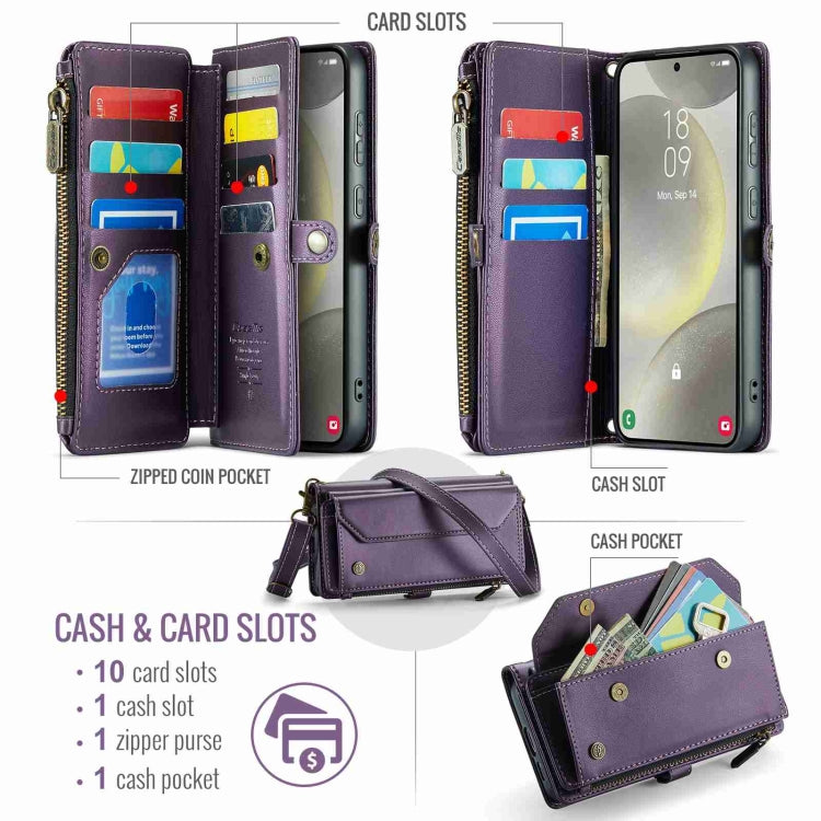 For Samsung Galaxy S24+ 5G CaseMe C36 Card Slots Zipper Wallet RFID Anti-theft Leather Phone Case(Purple)
