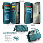 For Samsung Galaxy S24+ 5G CaseMe C36 Card Slots Zipper Wallet RFID Anti-theft Leather Phone Case(Blue-green)