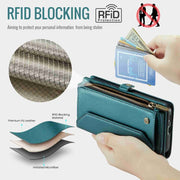 For Samsung Galaxy S24+ 5G CaseMe C36 Card Slots Zipper Wallet RFID Anti-theft Leather Phone Case(Blue-green)