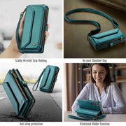 For Samsung Galaxy S24+ 5G CaseMe C36 Card Slots Zipper Wallet RFID Anti-theft Leather Phone Case(Blue-green)