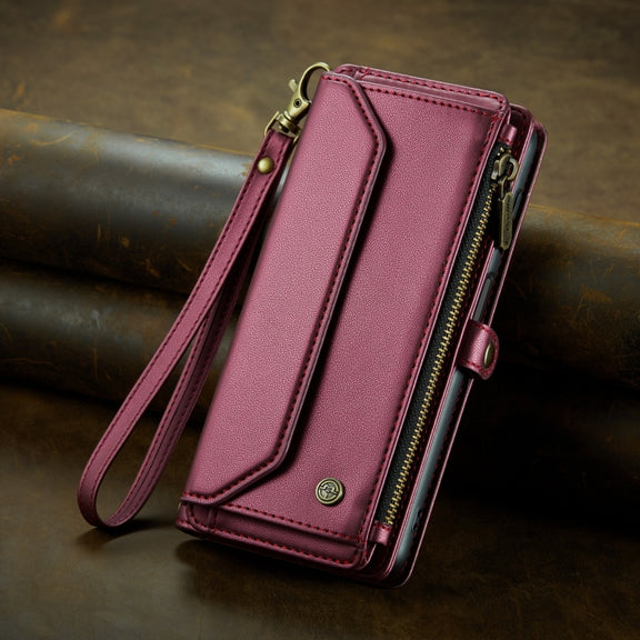For Samsung Galaxy S24+ 5G CaseMe C36 Card Slots Zipper Wallet RFID Anti-theft Leather Phone Case(Wine Red)