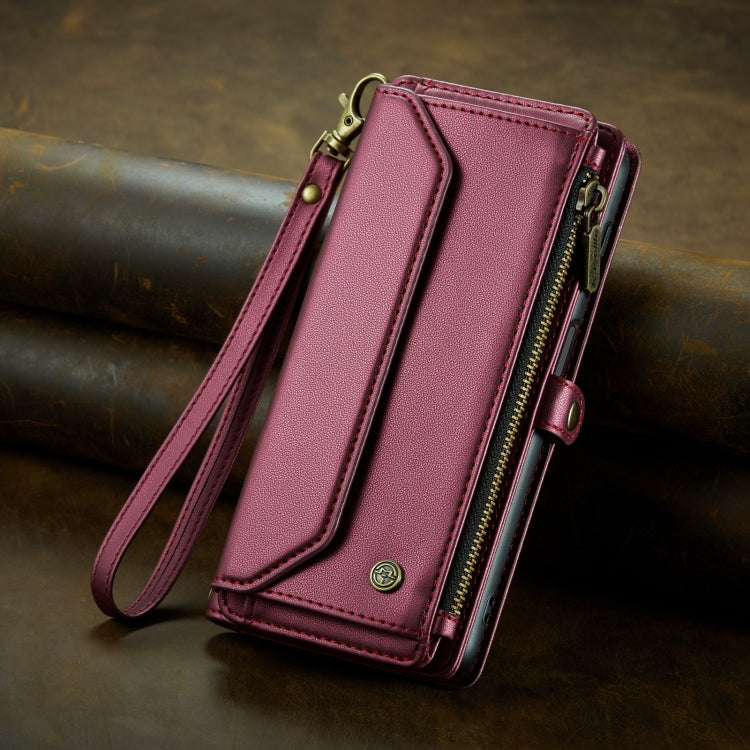 For Samsung Galaxy S24+ 5G CaseMe C36 Card Slots Zipper Wallet RFID Anti-theft Leather Phone Case(Wine Red)