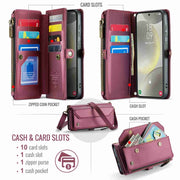 For Samsung Galaxy S24+ 5G CaseMe C36 Card Slots Zipper Wallet RFID Anti-theft Leather Phone Case(Wine Red)