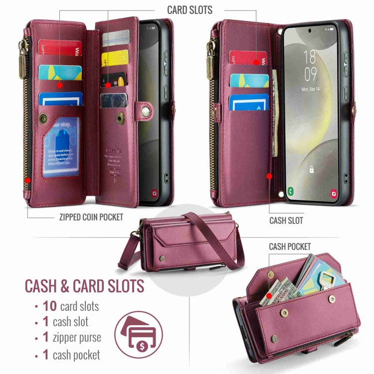 For Samsung Galaxy S24+ 5G CaseMe C36 Card Slots Zipper Wallet RFID Anti-theft Leather Phone Case(Wine Red)