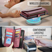 For Samsung Galaxy S24+ 5G CaseMe C36 Card Slots Zipper Wallet RFID Anti-theft Leather Phone Case(Wine Red)
