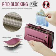 For Samsung Galaxy S24+ 5G CaseMe C36 Card Slots Zipper Wallet RFID Anti-theft Leather Phone Case(Wine Red)