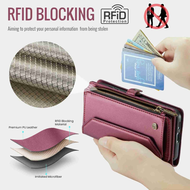For Samsung Galaxy S24+ 5G CaseMe C36 Card Slots Zipper Wallet RFID Anti-theft Leather Phone Case(Wine Red)
